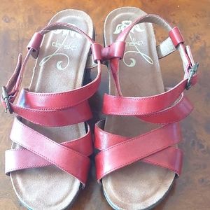 Dansko red leather pump sandals, size 37